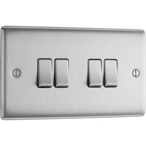 BG Electrical NBS44 Nexus Metal Brushed Steel 20A 16AX Quadruple Switch 2 Way