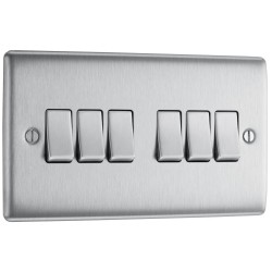 BG Electrical NBS46 Nexus Metal Brushed Steel 6 Gang 2 Way Switch 20A 16AX