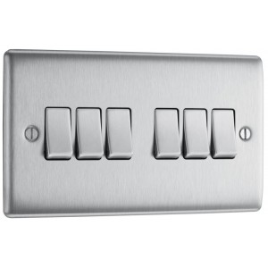 BG Electrical NBS46 Nexus Metal Brushed Steel 6 Gang 2 Way Switch 20A 16AX