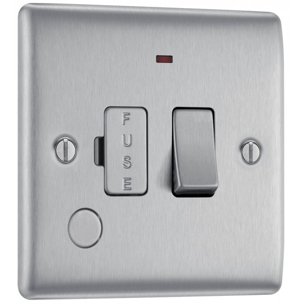 BG Electrical NBS53 Nexus Metal Brushed Steel 13A Switched Fused Connection Unit with LED Indicator and Flex Outlet