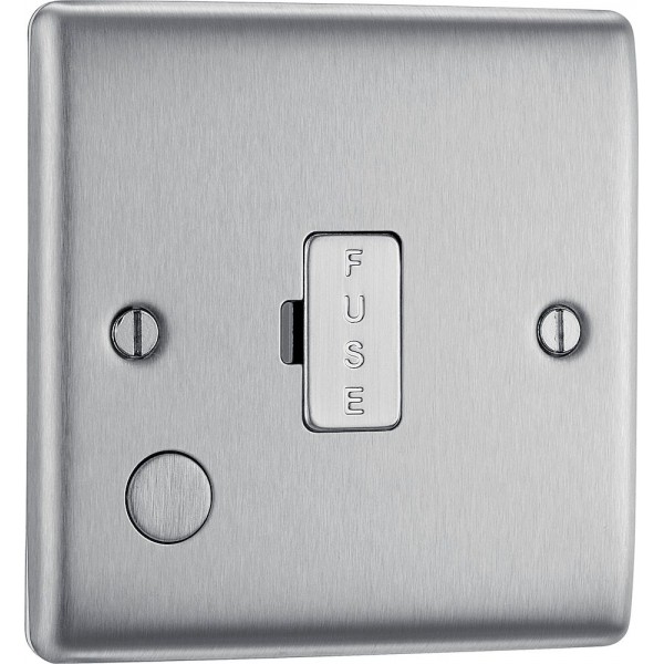 BG Electrical NBS55 Nexus Metal Brushed Steel 13A Unswitched Fused Connection Unit with Flex Outlet