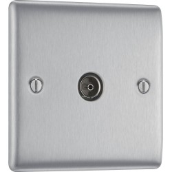 BG Electrical NBS60 Nexus Metal Brushed Steel Single Co-Ax Aerial Socket for TV or FM