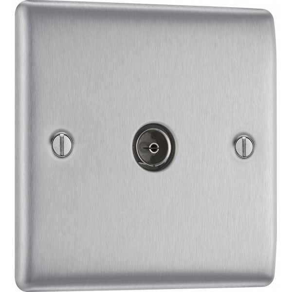 BG Electrical NBS60 Nexus Metal Brushed Steel Single Co-Ax Aerial Socket for TV or FM