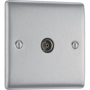 BG Electrical NBS60 Nexus Metal Brushed Steel Single Co-Ax Aerial Socket for TV or FM