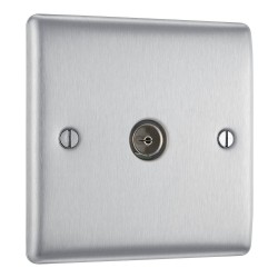BG Electrical NBS62 Nexus Metal Brushed Steel Single Isolated Co-Ax Aerial Socket for TV or FM