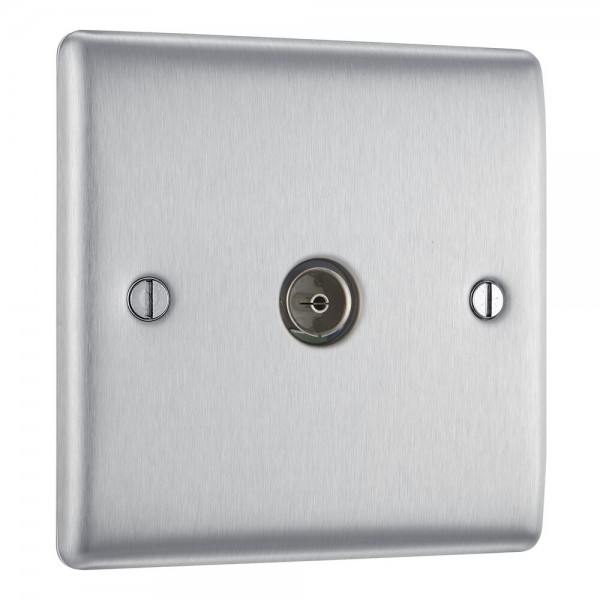 BG Electrical NBS62 Nexus Metal Brushed Steel Single Isolated Co-Ax Aerial Socket for TV or FM
