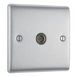 BG Electrical NBS62 Nexus Metal Brushed Steel Single Isolated Co-Ax Aerial Socket for TV or FM