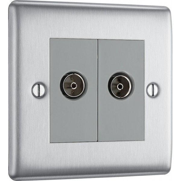 BG Electrical NBS63 Nexus Metal Brushed Steel Double Isolated Co-Ax Aerial Socket for TV or FM