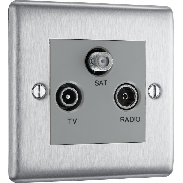 BG Electrical NBS67 Nexus Metal Brushed Steel Screen Triplex TV/FM/SAT Socket