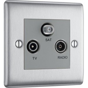 BG Electrical NBS67 Nexus Metal Brushed Steel Screen Triplex TV/FM/SAT Socket
