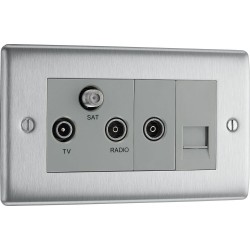 BG Electrical NBS68 Nexus Metal Brushed Steel Screened Triplex TV/FM/SAT Socket With BT Return
