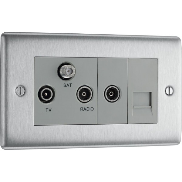 BG Electrical NBS68 Nexus Metal Brushed Steel Screened Triplex TV/FM/SAT Socket With BT Return