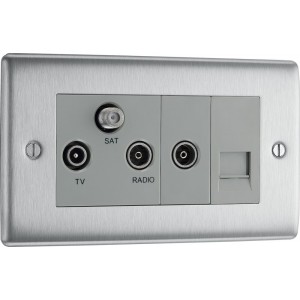 BG Electrical NBS68 Nexus Metal Brushed Steel Screened Triplex TV/FM/SAT Socket With BT Return
