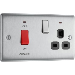 BG Electrical NBS70B Nexus Metal Brushed Steel 45A Cooker Control Unit With 13A Socket And LED Indicators Black Inserts
