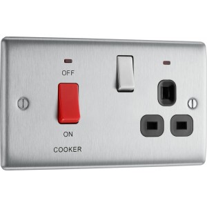 BG Electrical NBS70B Nexus Metal Brushed Steel 45A Cooker Control Unit With 13A Socket And LED Indicators Black Inserts