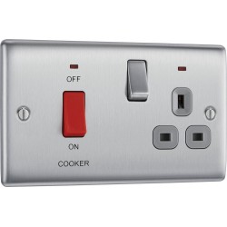 BG Electrical NBS70G Nexus Metal Brushed Steel 45A Cooker Control Unit With 13A Socket And LED Indicators Grey Inserts