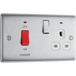 BG Electrical NBS70W Nexus Metal Brushed Steel 45A Cooker Control Unit With 13A Socket And LED Indicators White Inserts