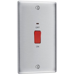 BG Electrical NBS72 Nexus Metal Brushed Steel 45A Large Plate Double Pole Switch With LED Indicator