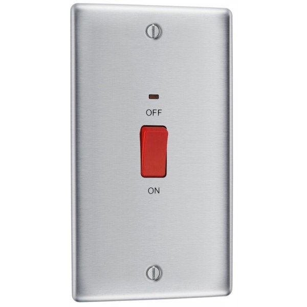 BG Electrical NBS72 Nexus Metal Brushed Steel 45A Large Plate Double Pole Switch With LED Indicator
