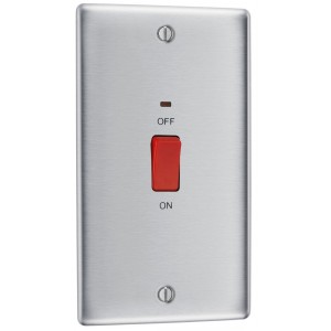 BG Electrical NBS72 Nexus Metal Brushed Steel 45A Large Plate Double Pole Switch With LED Indicator