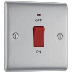 BG Electrical NBS74 Nexus Metal Brushed Steel 45A Square Plate Double Pole Switch With LED Indicator