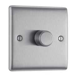 BG Electrical NBS81 Nexus Metal Brushed Steel Single Dimmer Switch 2 Way Trailing Edge 200W