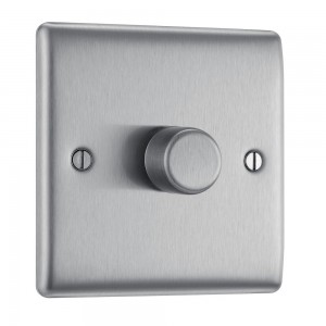 BG Electrical NBS81 Nexus Metal Brushed Steel Single Dimmer Switch 2 Way Trailing Edge 200W