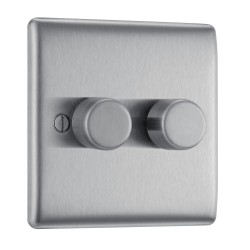 BG Electrical NBS82 Nexus Metal Brushed Steel Double Dimmer Switch 2 Way Trailing Edge 200W