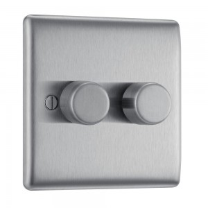BG Electrical NBS82 Nexus Metal Brushed Steel Double Dimmer Switch 2 Way Trailing Edge 200W