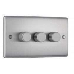 BG Electrical NBS83 Nexus Metal Brushed Steel Triple Dimmer Switch 2 Way Trailing Edge 200W