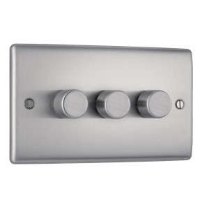 BG Electrical NBS83 Nexus Metal Brushed Steel Triple Dimmer Switch 2 Way Trailing Edge 200W
