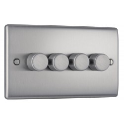 BG Electrical NBS84 Nexus Metal Brushed Steel Quadruple Dimmer Switch 2 Way Trailing Edge 200W