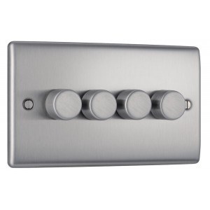 BG Electrical NBS84 Nexus Metal Brushed Steel Quadruple Dimmer Switch 2 Way Trailing Edge 200W