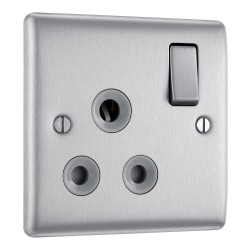 BG Electrical NBS99G Nexus Metal Brushed Steel 15A Single Round Pin Switched Socket Grey Insert