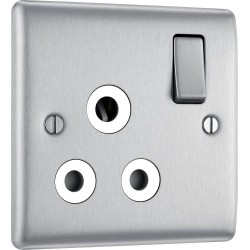 BG Electrical NBS99W Nexus Metal Brushed Steel 15A Single Round Pin Switched Socket White Insert