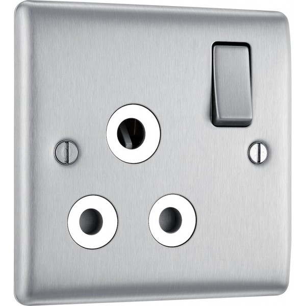 BG Electrical NBS99W Nexus Metal Brushed Steel 15A Single Round Pin Switched Socket White Insert