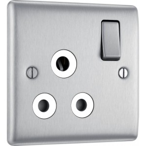 BG Electrical NBS99W Nexus Metal Brushed Steel 15A Single Round Pin Switched Socket White Insert