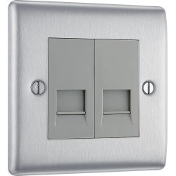 BG Electrical NBSBTM2 Nexus Metal Brushed Steel Double Master Telephone Socket Screw Type