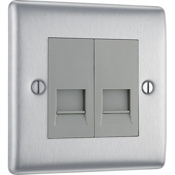 BG Electrical NBSBTM2 Nexus Metal Brushed Steel Double Master Telephone Socket Screw Type
