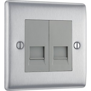 BG Electrical NBSBTM2 Nexus Metal Brushed Steel Double Master Telephone Socket Screw Type