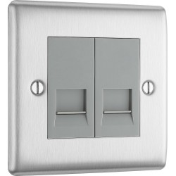 BG Electrical NBSBTS2 Nexus Metal Brushed Steel Double Secondary Telephone Socket Screw Type