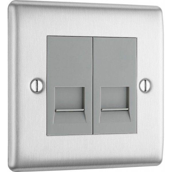 BG Electrical NBSBTS2 Nexus Metal Brushed Steel Double Secondary Telephone Socket Screw Type