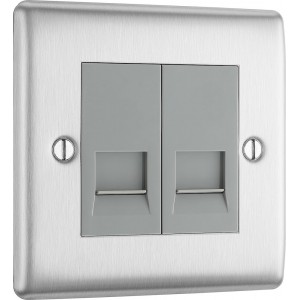 BG Electrical NBSBTS2 Nexus Metal Brushed Steel Double Secondary Telephone Socket Screw Type