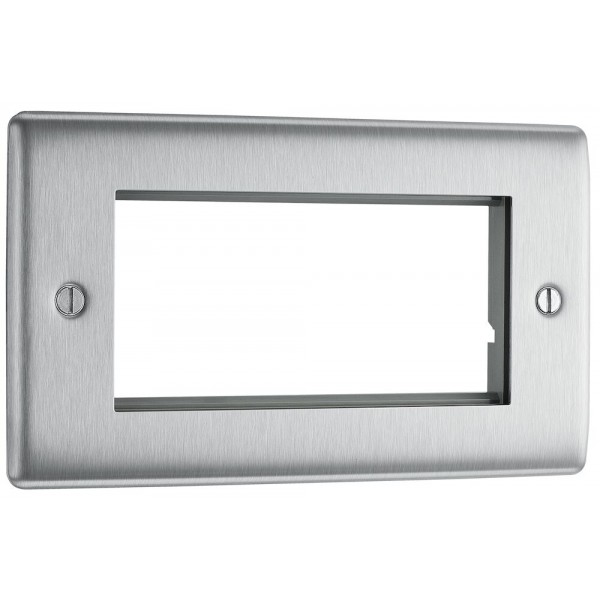 BG Electrical NBSEMR4 Nexus Metal Brushed Steel Rectangular Euro Module Front Plate 4 Module