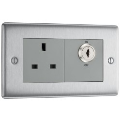 BG Electrical NBSKYSWSG Nexus Metal Brushed Steel 13A Key Controlled Socket Double Pole Grey Insert