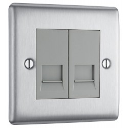 BG Electrical NBSRJ112 Nexus Metal Brushed Steel Double RJ11 Telephone Socket Screw Type