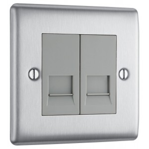 BG Electrical NBSRJ112 Nexus Metal Brushed Steel Double RJ11 Telephone Socket Screw Type