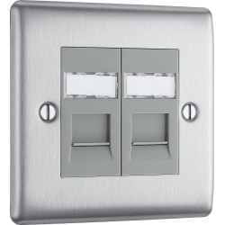 BG Electrical NBSRJ452 Nexus Metal Brushed Steel Double RJ45 Telephone Socket IDC Type