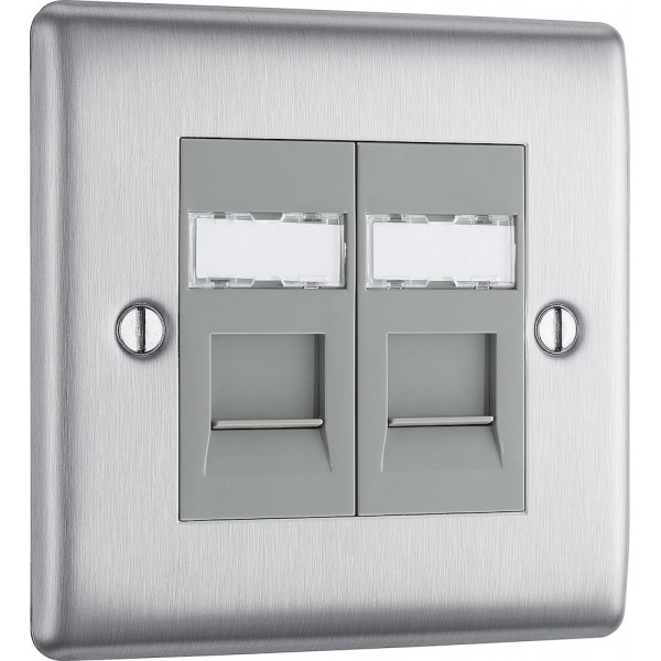 BG Electrical NBSRJ452 Nexus Metal Brushed Steel Double RJ45 Telephone Socket IDC Type
