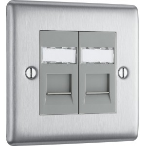BG Electrical NBSRJ452 Nexus Metal Brushed Steel Double RJ45 Telephone Socket IDC Type